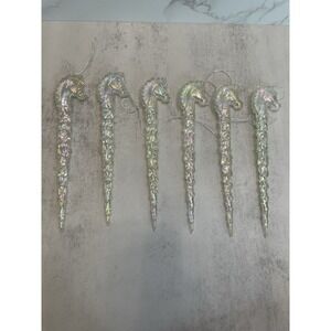 Vtg Iridescent Plastic Horse Head Iscicle Ornaments Rare Set Of Six